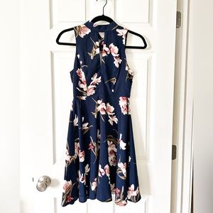 High Neck Floral Keyhole Dress